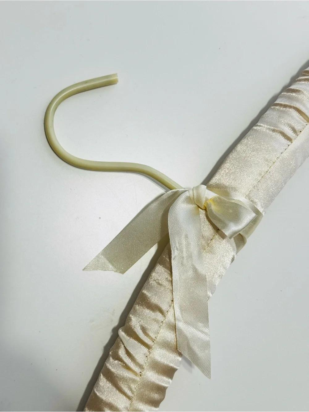 VINTAGE Cream Satin Padded Clothing Clothes Hanger w Bow